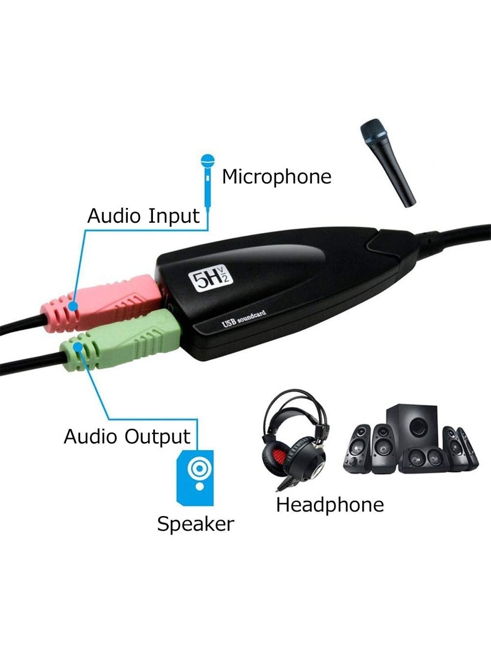 Aogo 5HV2 USB harici ses kartı kulaklık mikrofon girişli 3.5mm jack adapter - Kablolu USB Ses Kartı - Aogo