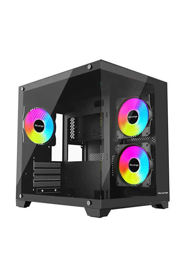 Revenge Nova 3 RGB fanlı temperli cam panel mATX gaming oyuncu bilgisayar kasası - RGB 3 Fanlı Siyah Micro ATX Oyuncu - Revenge