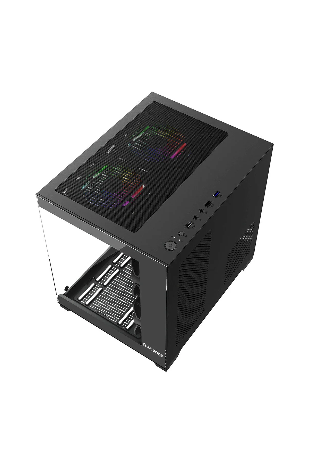 Revenge Nova 3 RGB fanlı temperli cam panel mATX gaming oyuncu bilgisayar kasası - RGB 3 Fanlı Siyah Micro ATX Oyuncu - Revenge