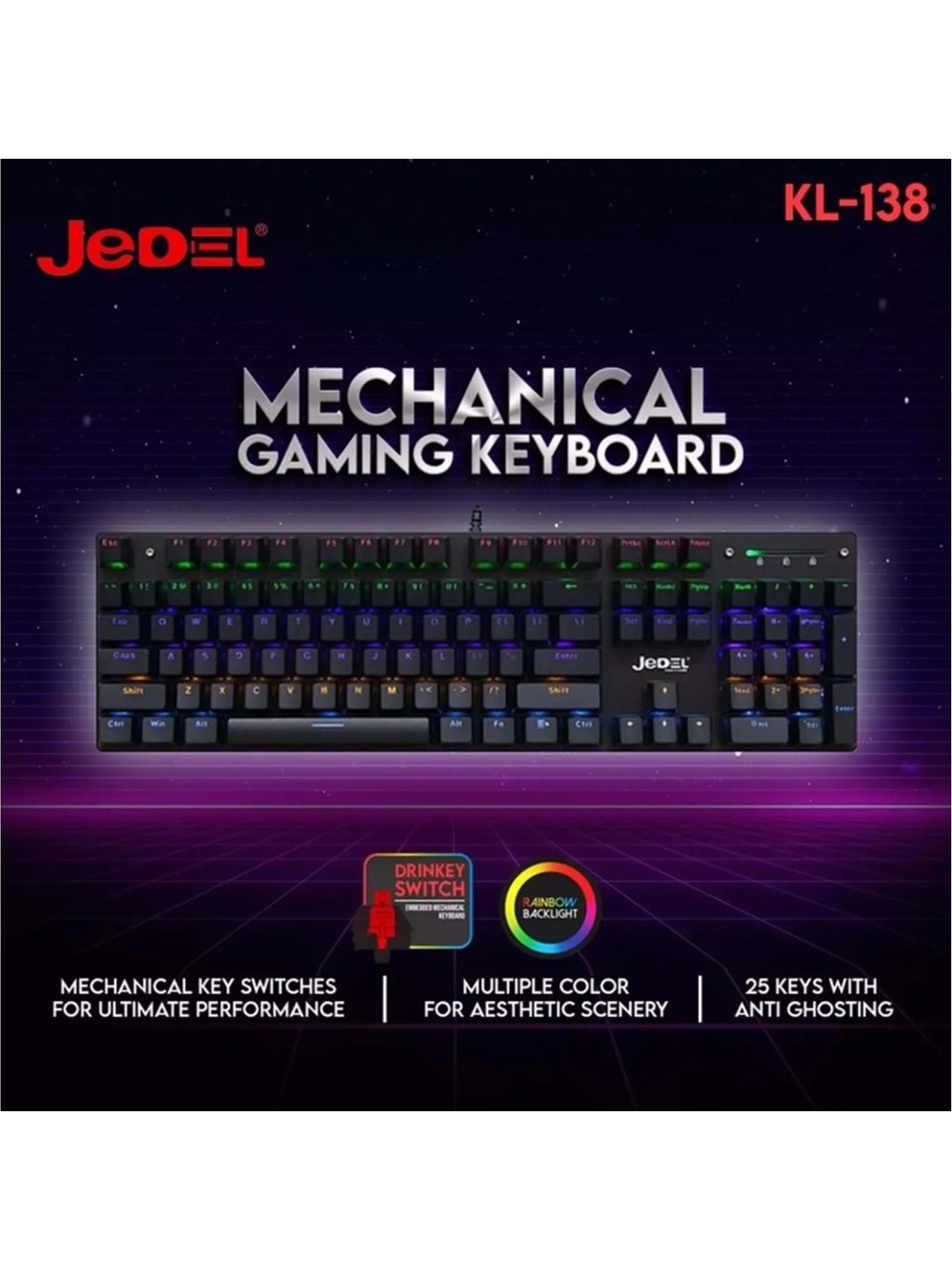 Jedel KL-138 RGB mekanik blue switch oyuncu klavyesi Türkçe Q kablolu gaming klavye - Blue Switch Mekanik Rgb Efekli Işıklı Oyuncu Q-TR - Jedel